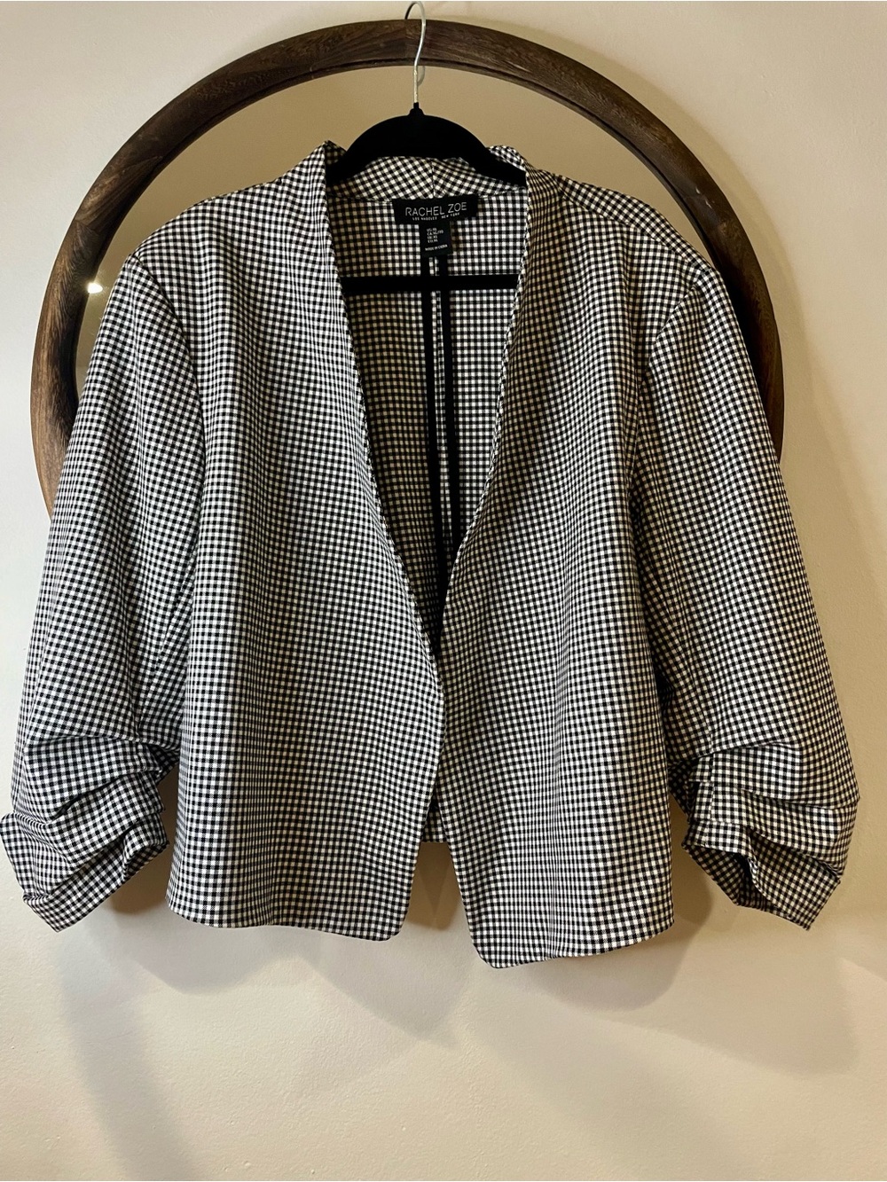 Rachel Zoe Black & White Gingham Open-Front Blazer